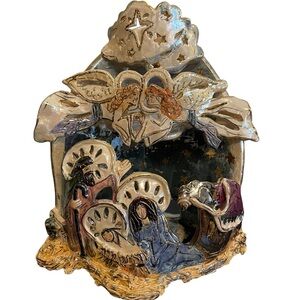 Heather Goldminc Royal Goldmine Ceramic Nativity Tea Light Candle Holder Holiday
